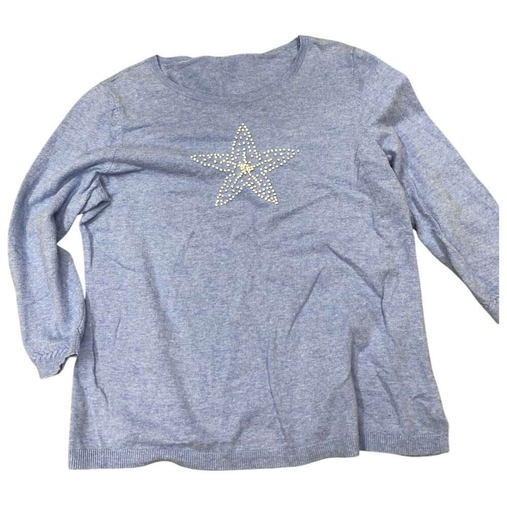 Talbots embroidered starfish lightweight 3/4 sleeve sweater, large